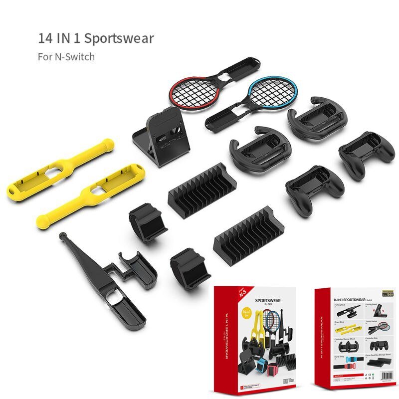 14 Pcs/Set Sportwear for Switch Tennis Racket Hand Strap Controller Grip Racing Wheel Fishing Rod Drum Stick Storage Box
