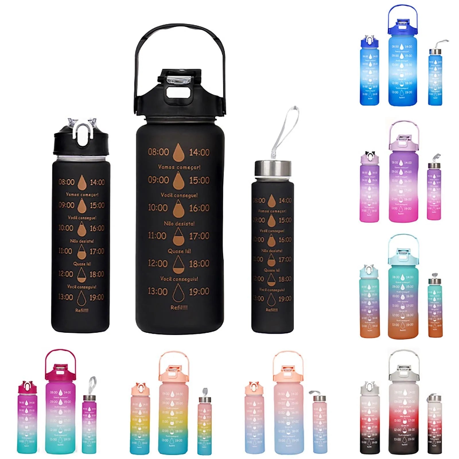 3PC Sports Water Bottle with Straw Time Marker Leak-proof Cup Large Capacity Portable Water bottle for Outdoor Sport Fitness Jug | body SPECIFICATIONS span